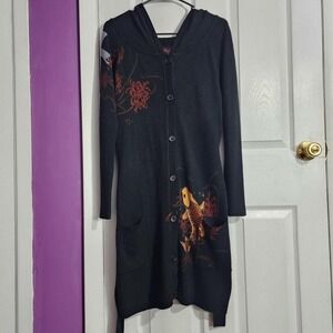 Vintage Black Graphic Hooded Cardigan